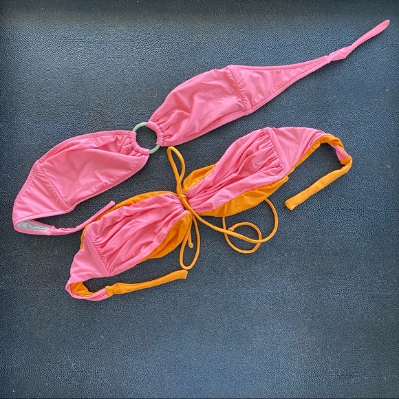 double faced halter top coral-orange + bandeau top - Picture 1 of 3